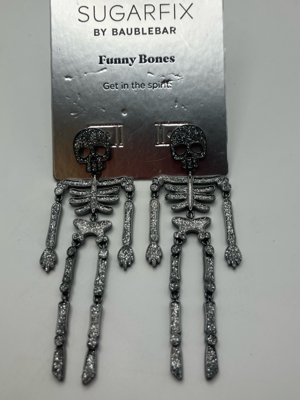 BaubleBar Silver Crystal Skeleton Drop Earrings
